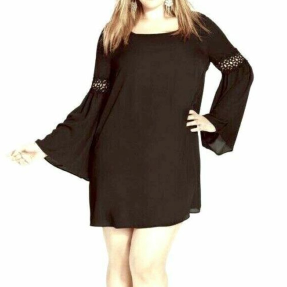 NEW Soprano [ PLUS SZ 2X ] Crochet Insert Sleeve‎ Dress in Black